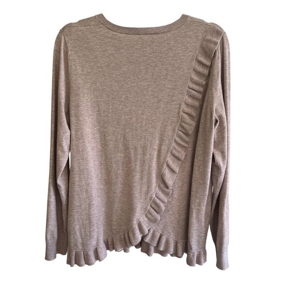 Banana Republic Ruffled Tulip Back Crew Neck Beige Knit Long Sleeve Sweater | L - Picture 1 of 5